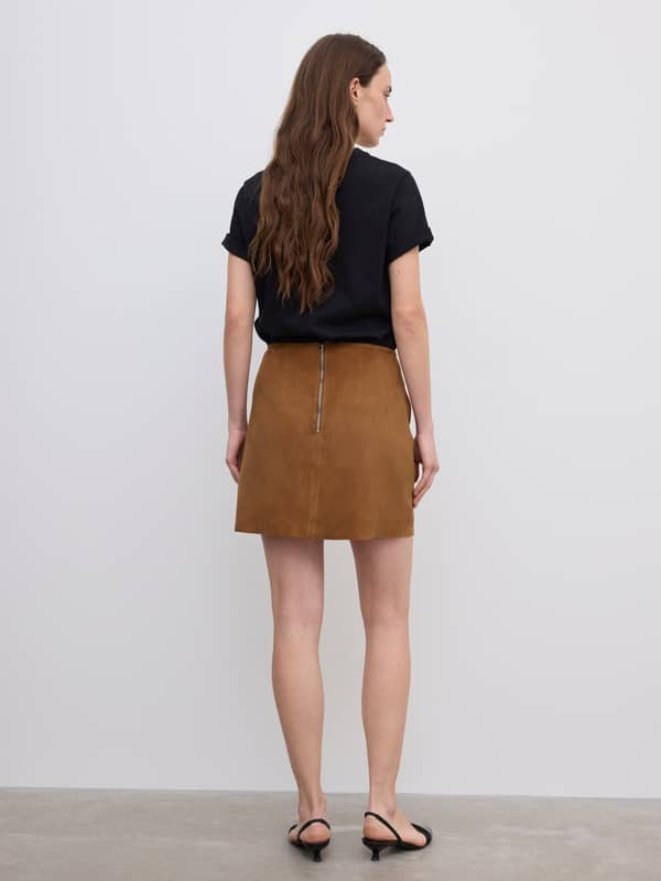 House Of Dagmar Skirts Suede Mini Skirt Toffee Brown