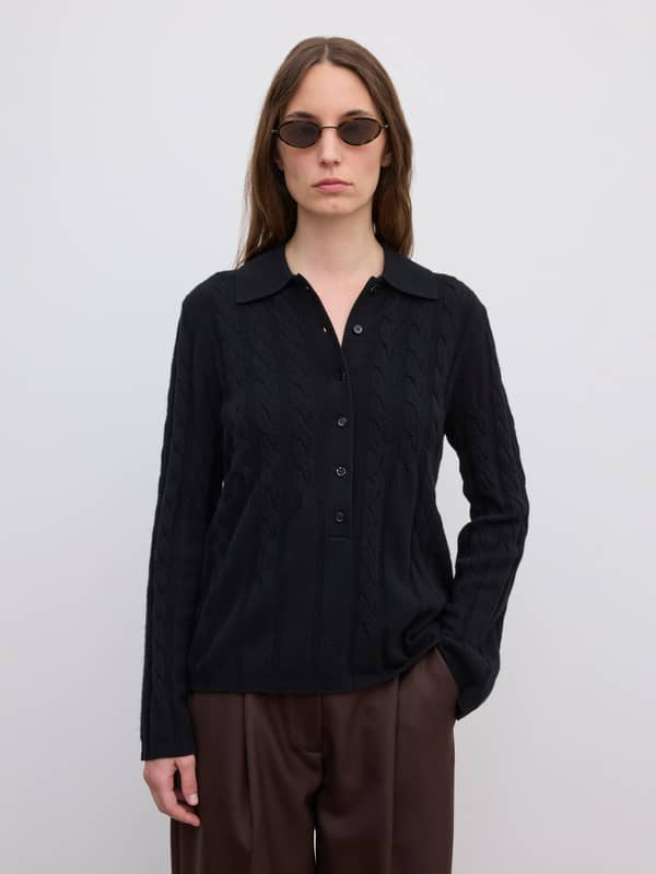 House Of Dagmar Tops & Shirts Cable Polo Cashmere Blend Black