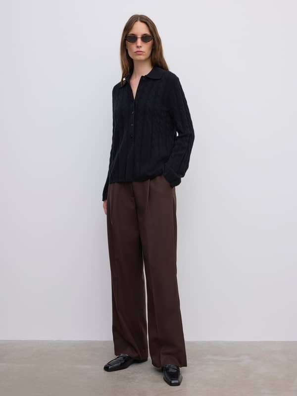 House Of Dagmar Tops & Shirts Cable Polo Cashmere Blend Black