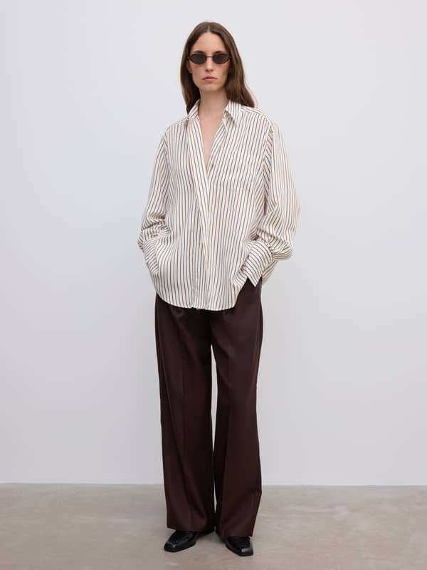 House Of Dagmar Tops & Shirts Fluid Stripe Shirt Cream White