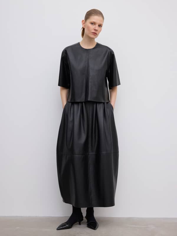 House Of Dagmar Tops & Shirts Leather T-shirt Top Black