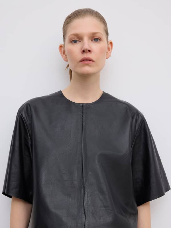 House Of Dagmar Tops & Shirts Leather T-shirt Top Black
