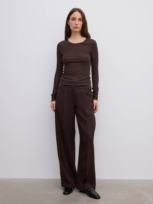 House Of Dagmar Tops & Shirts Lyocell Long Sleeve Chocolate Brown