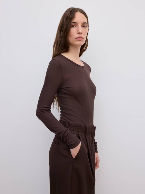 house of dagmar Tops & Shirts Lyocell Long Sleeve Chocolate Brown
