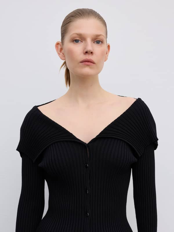 House Of Dagmar Tops & Shirts Merino Rib Cardigan Black
