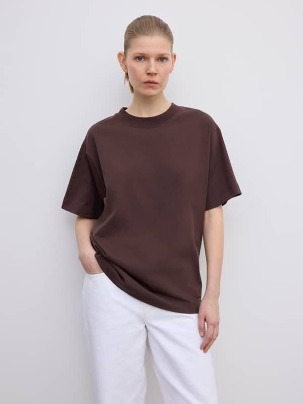 House Of Dagmar Tops & Shirts Oversized Cotton Tee Chocolate Brown