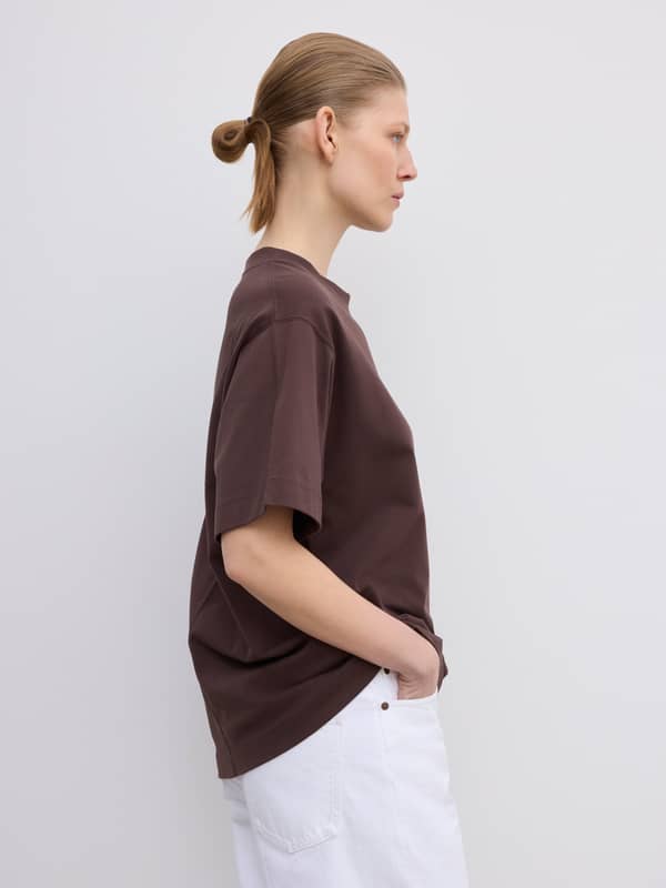 House Of Dagmar Tops & Shirts Oversized Cotton Tee Chocolate Brown