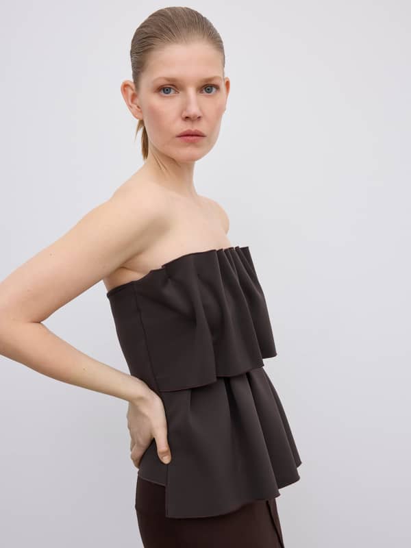 House Of Dagmar Tops & Shirts Sculpted Tube Top Chocolate Brown