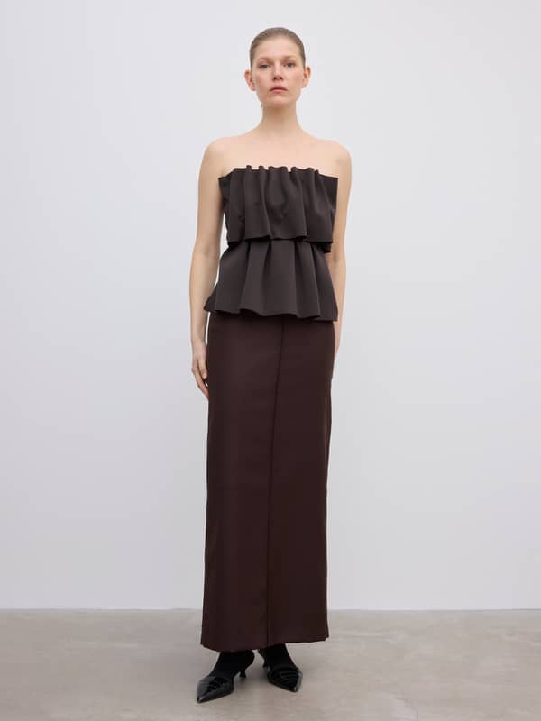 House Of Dagmar Tops & Shirts Sculpted Tube Top Chocolate Brown