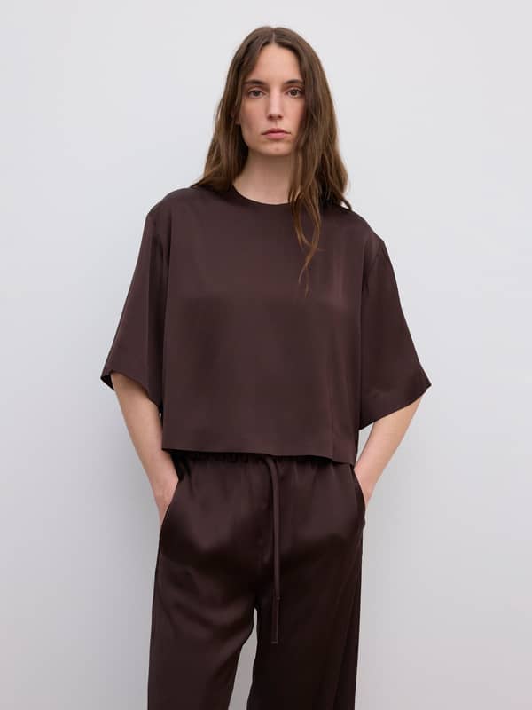 house of dagmar Tops & Shirts Woven Fluid T-Shirt Chocolate Brown