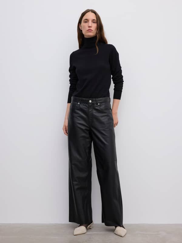 House Of Dagmar Trousers Baggy Fit Leather 5 Pkt Black