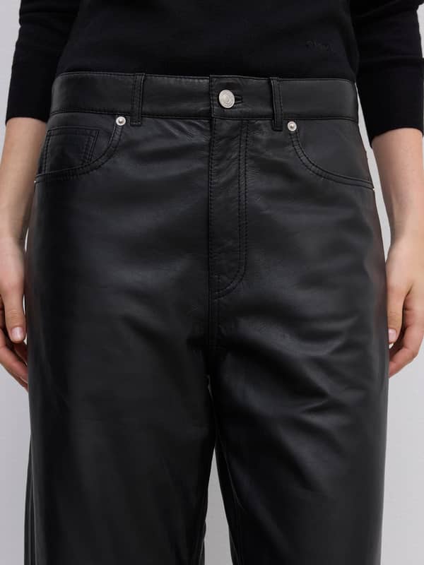 House Of Dagmar Trousers Baggy Fit Leather 5 Pkt Black