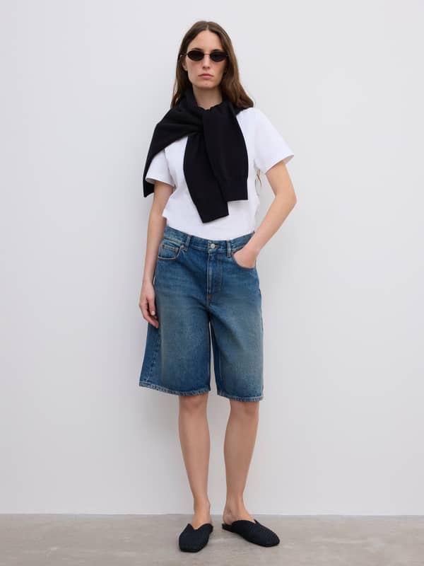 House Of Dagmar Trousers Baggy Fit Shorts Vintage Blue