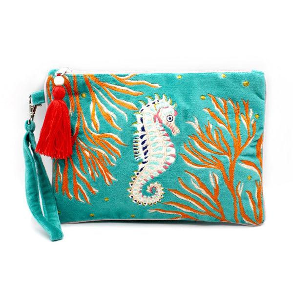 House Of Disaster Coral Seahorse Clutch Bag