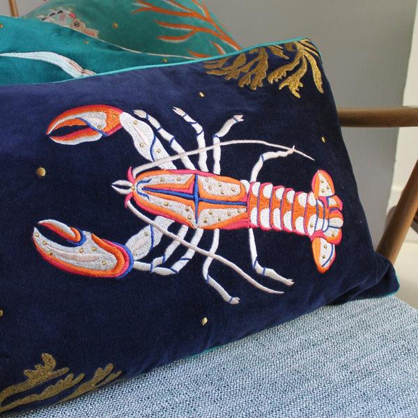 House Of Disaster Coral Velvet Lobster Cushion