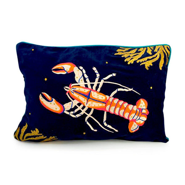 House Of Disaster Coral Velvet Lobster Cushion