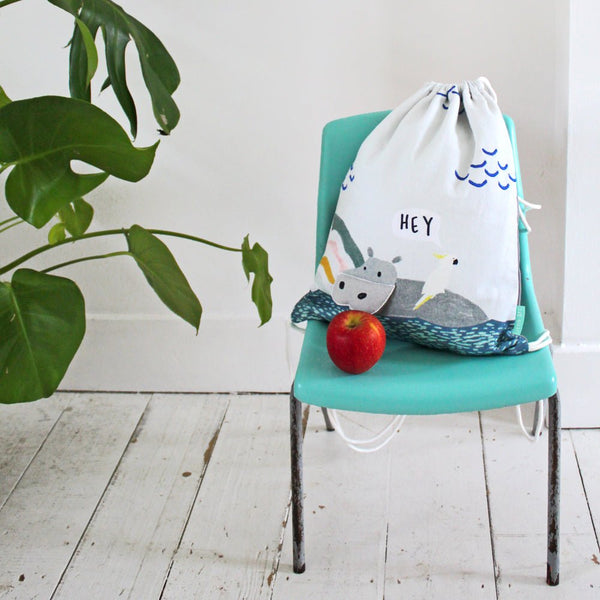 house of disaster Little Arc Hippo Drawstring Bag