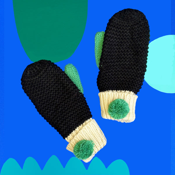 house of disaster Loop Black Mittens