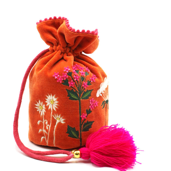 House Of Disaster Posy Orange Drawstring Pouch Bag