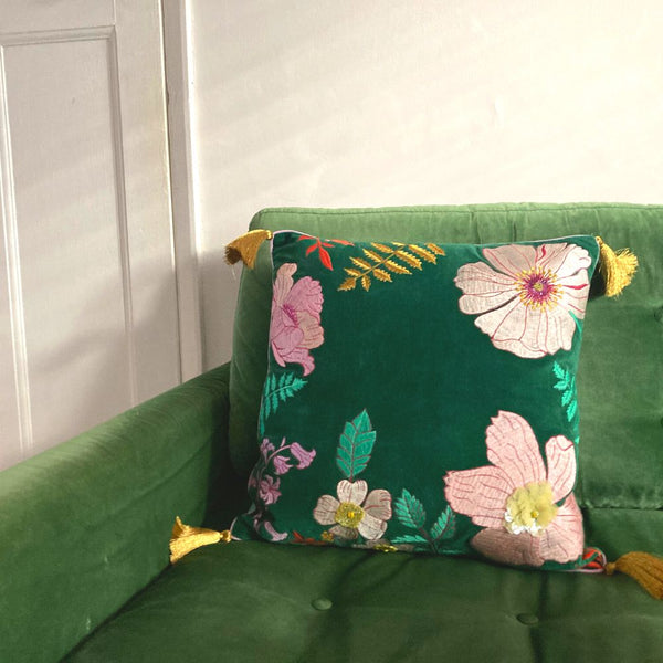 house of disaster Posy Teal Cushion