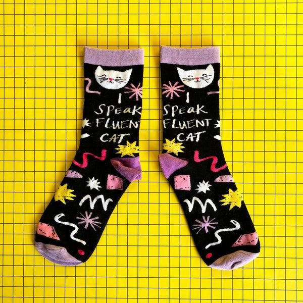 house of disaster Small Talk 'I Speak Fluent Cat' Socks