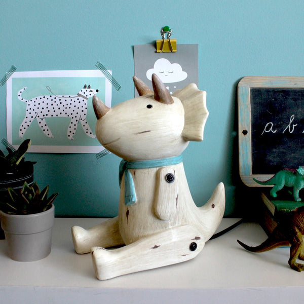 house of disaster Wood Effect Cute Sitting Triceratops Light