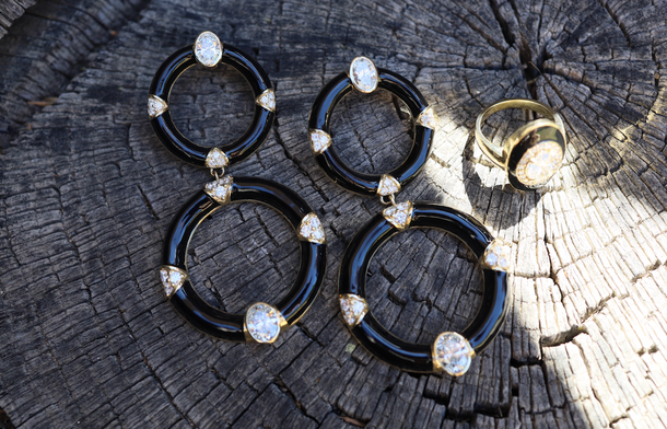 House Of Harlow Bespoke Diamond Enamel Door Knocker Earrings