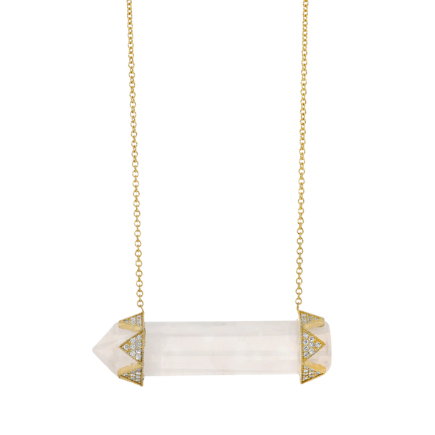 house of harlow Rose Quartz Horizontal Diamond Crown Necklace Gold/RoseQuartz