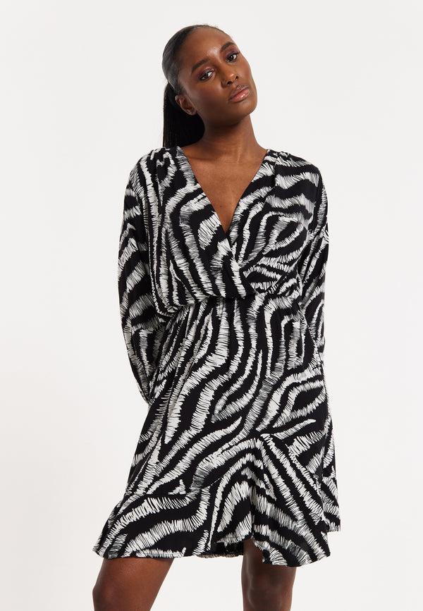 House Of Holland House Of Holland Abstract Animal Printed Wrap Front Mini Dress
