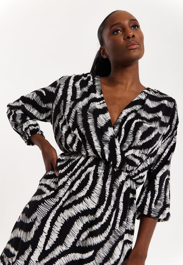 House Of Holland House Of Holland Abstract Animal Printed Wrap Front Mini Dress