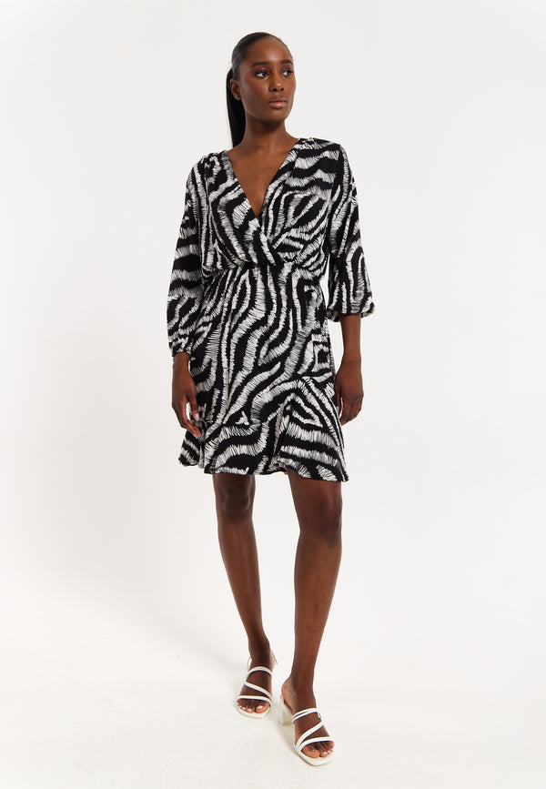 house of holland House of Holland Abstract Animal Printed Wrap Front Mini Dress