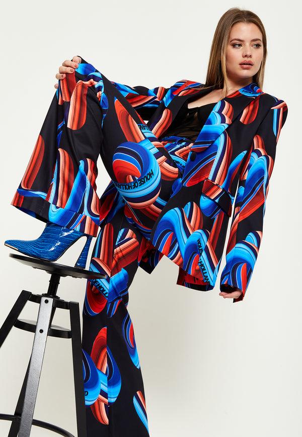 House Of Holland House Of Holland Abstract Print Blazer In Black Red And Blue