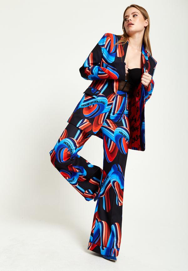 House Of Holland House Of Holland Abstract Print Blazer In Black Red And Blue