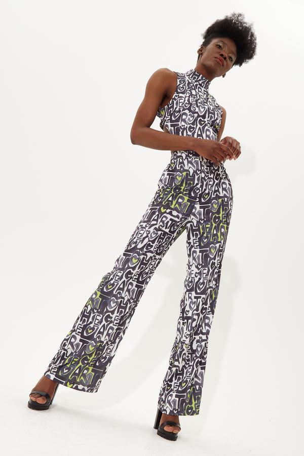 House Of Holland House Of Holland Abstract Print High Neck Jumpsuit With A Cut Out Back
