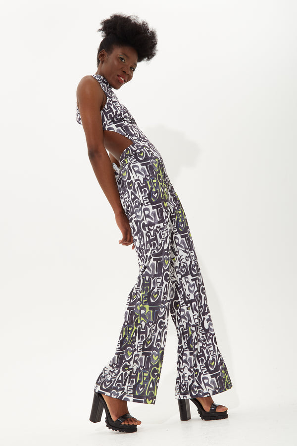 House Of Holland House Of Holland Abstract Print High Neck Jumpsuit With A Cut Out Back