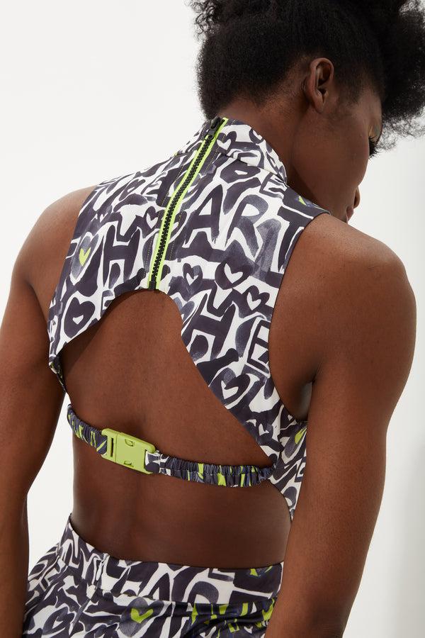 House Of Holland House Of Holland Abstract Print High Neck Jumpsuit With A Cut Out Back