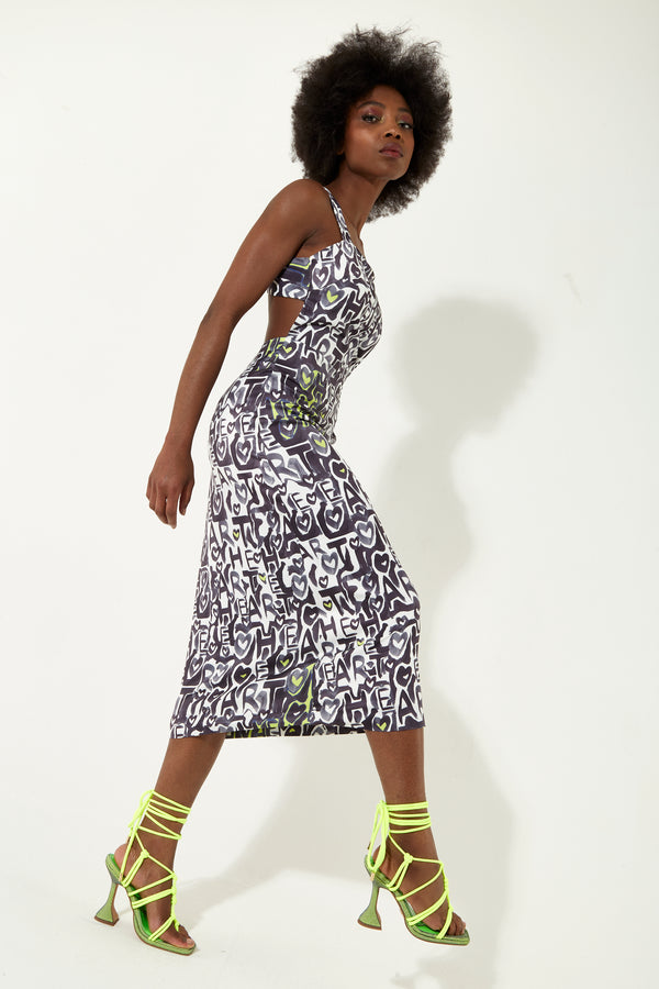 House Of Holland House Of Holland Abstract Print Midi Dress With An Open Crossed Back Detail