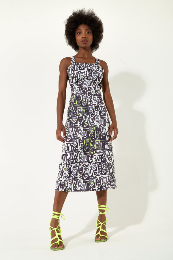 house of holland House Of Holland Abstract Print Midi Dress With An Open Crossed Back Detail