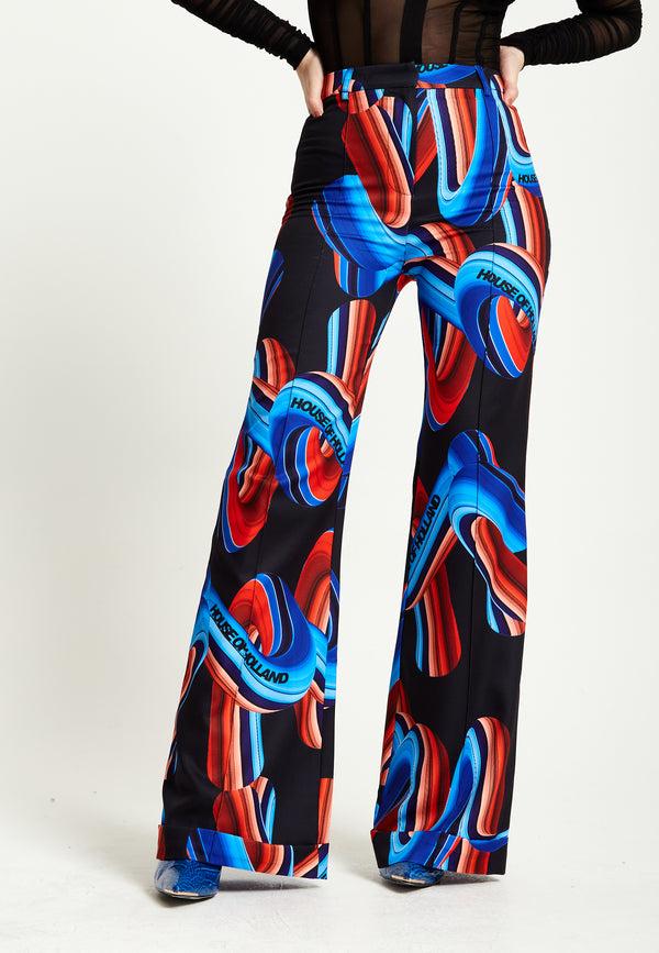 House Of Holland House Of Holland Abstract Print Trouser In Black Red And Blue