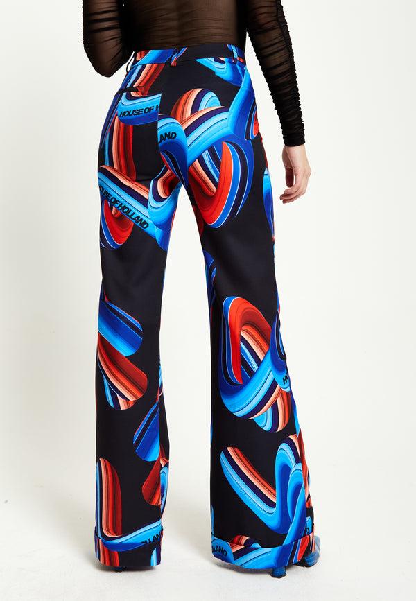 House Of Holland House Of Holland Abstract Print Trouser In Black Red And Blue