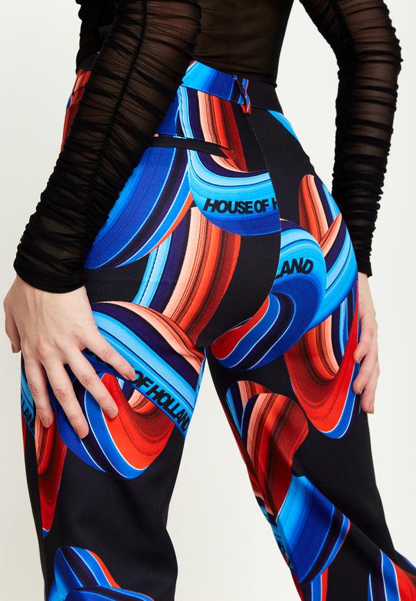 House Of Holland House Of Holland Abstract Print Trouser In Black Red And Blue