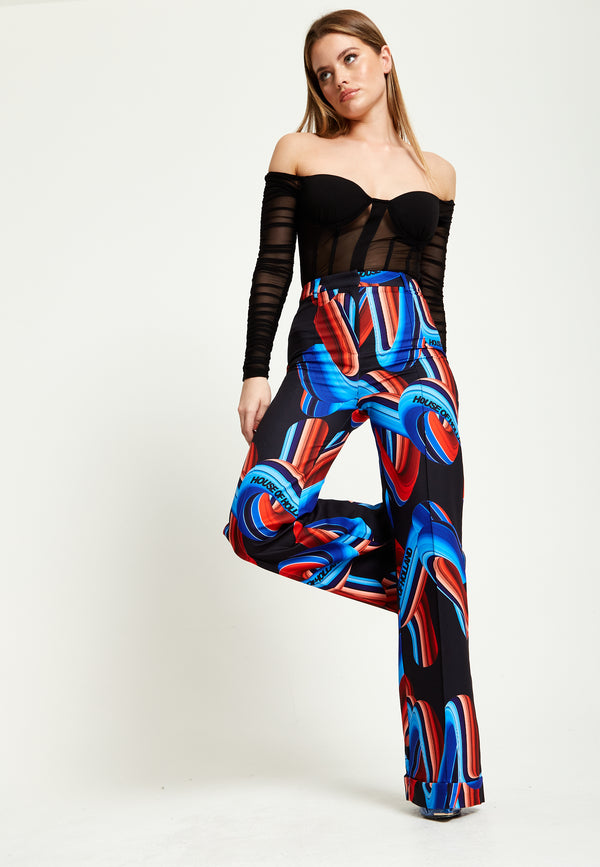 house of holland House Of Holland Abstract Print Trouser In Black Red And Blue