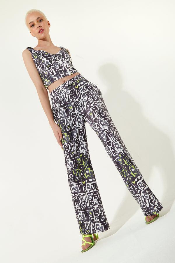 house of holland House Of Holland Abstract Print Wide Leg Trousers