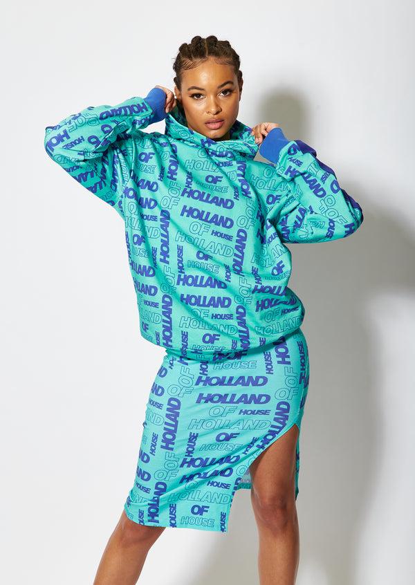 house of holland House of Holland All Over Blue Monogram Printed Hoodie house of holland House of Holland All Over Blue Monogram Printed Hoodie