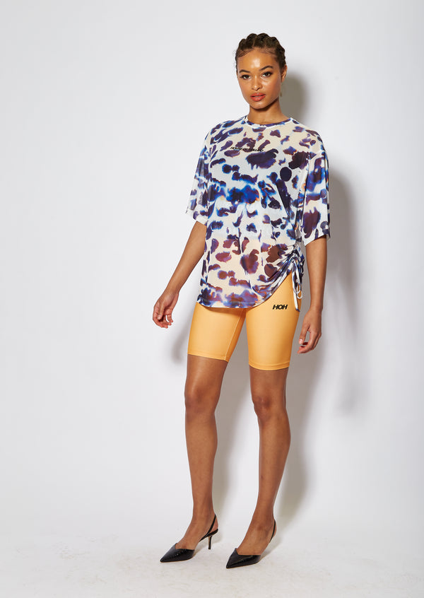 House Of Holland House Of Holland Animal Print Mesh Top With Drawstring Detail And Detachable Black Cami Top
