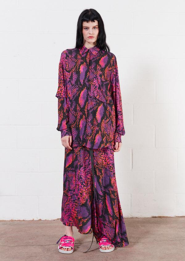 House Of Holland House Of Holland Asymmetric Double Snake Print Viscose Shirt (Pink)