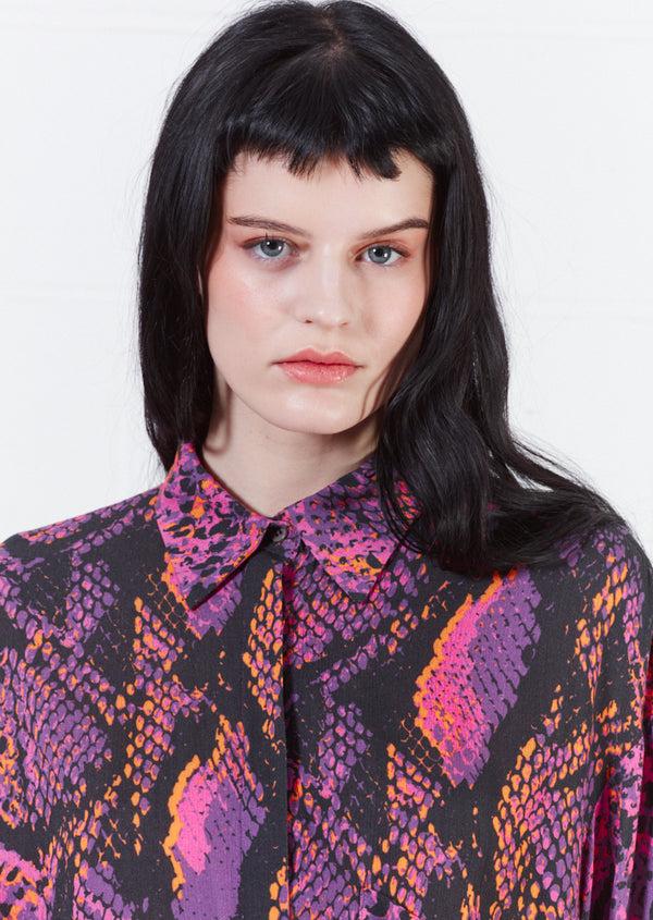 House Of Holland House Of Holland Asymmetric Double Snake Print Viscose Shirt (Pink)