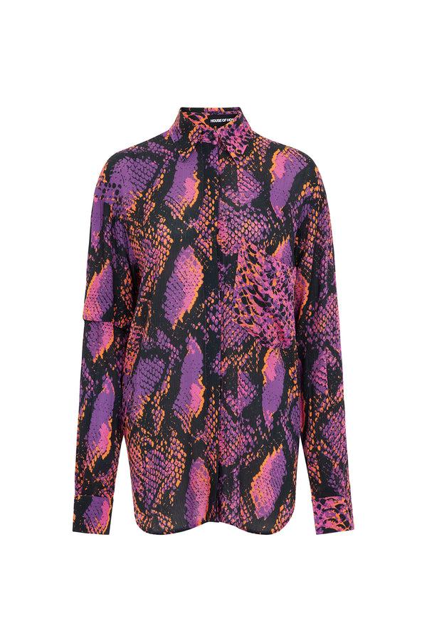 House Of Holland House Of Holland Asymmetric Double Snake Print Viscose Shirt (Pink)