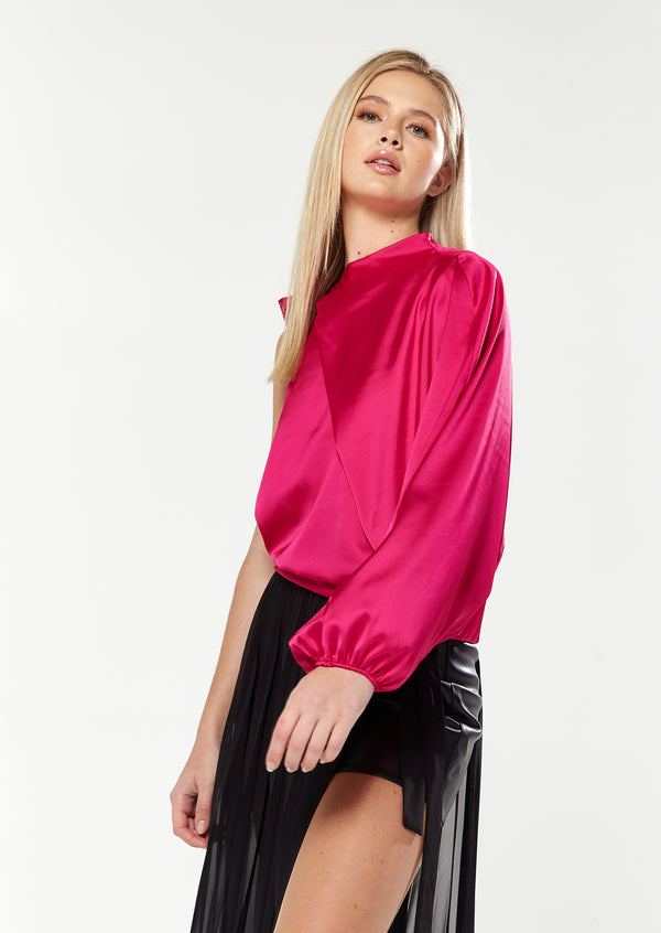 House Of Holland House Of Holland Asymmetric Voluminous Sleeve Top In Pink
