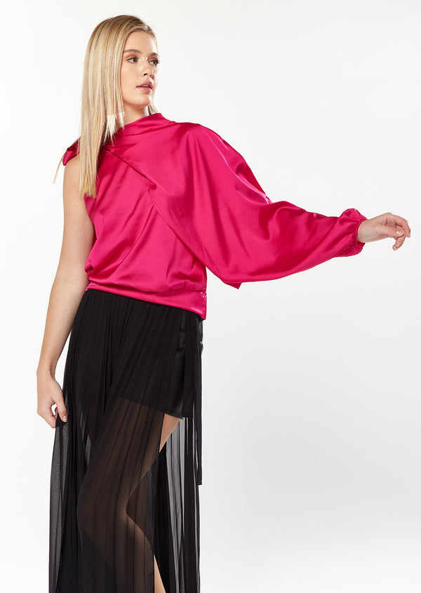 House Of Holland House Of Holland Asymmetric Voluminous Sleeve Top In Pink
